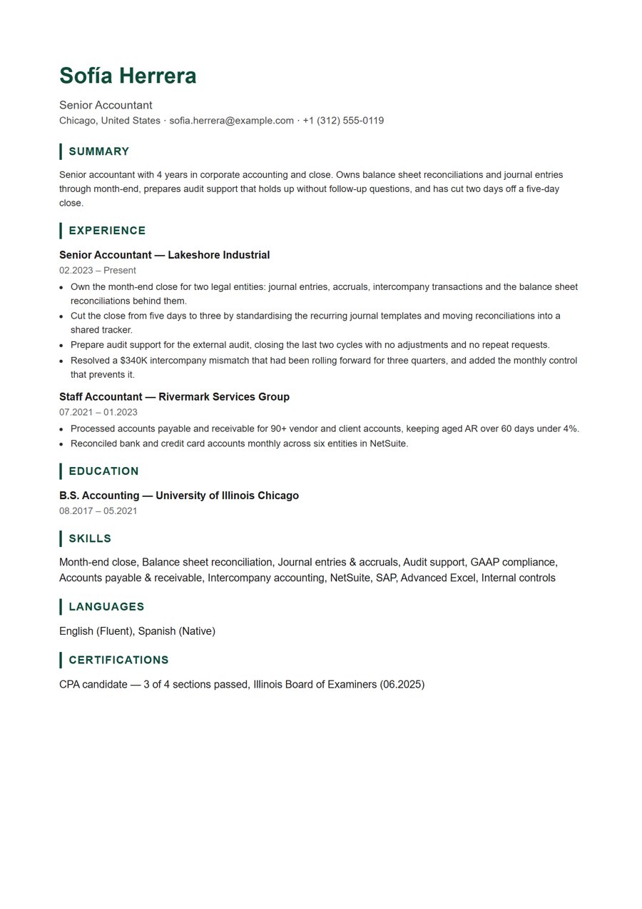Accountant resume example