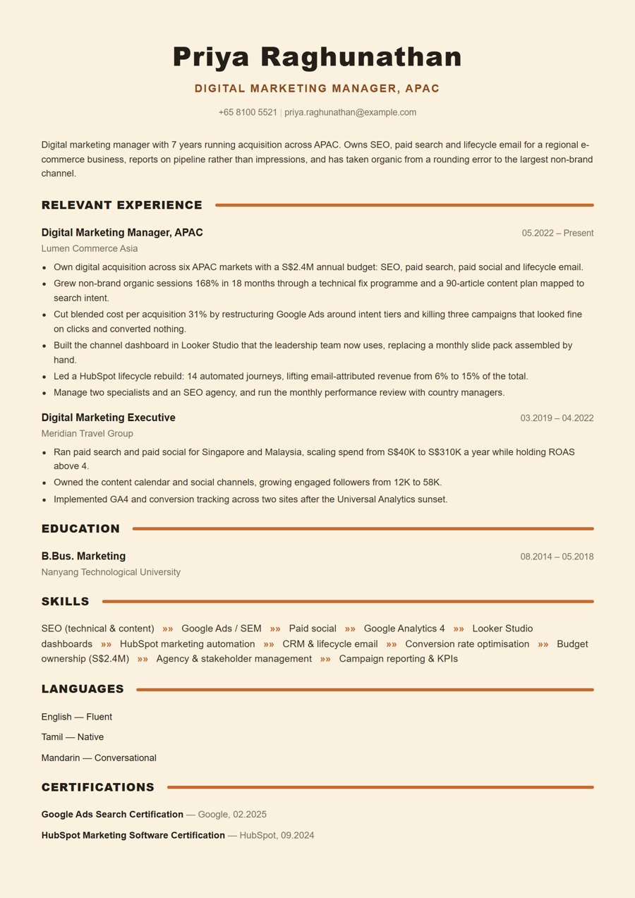 Digital Marketing Manager resume example