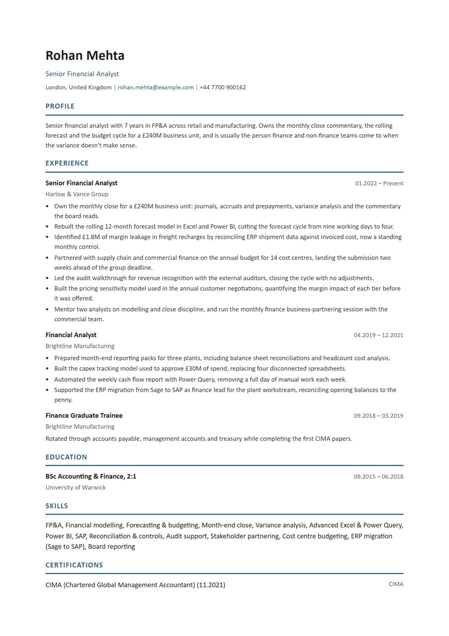 Financial Analyst resume example