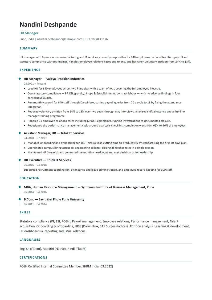 HR Manager resume example