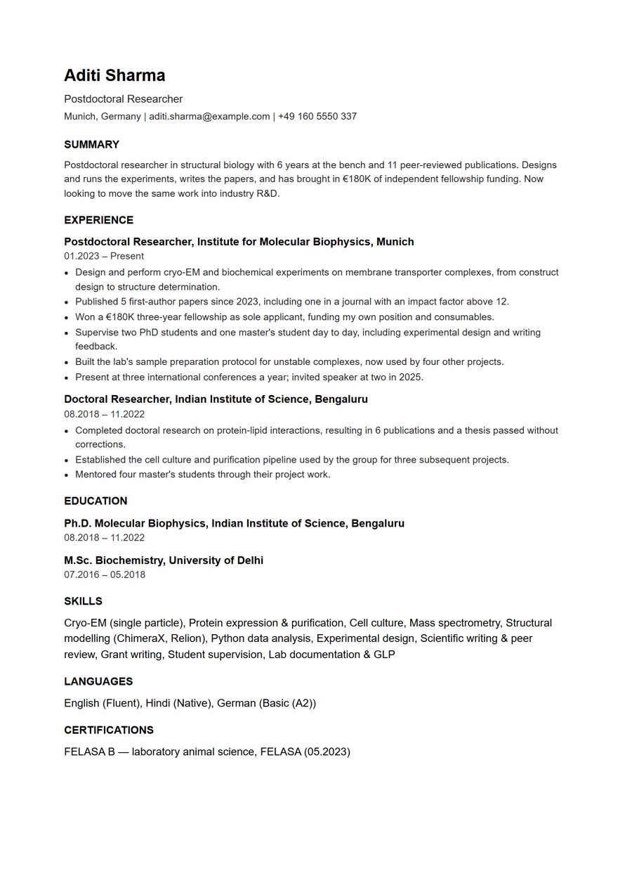 Postdoctoral Researcher resume example