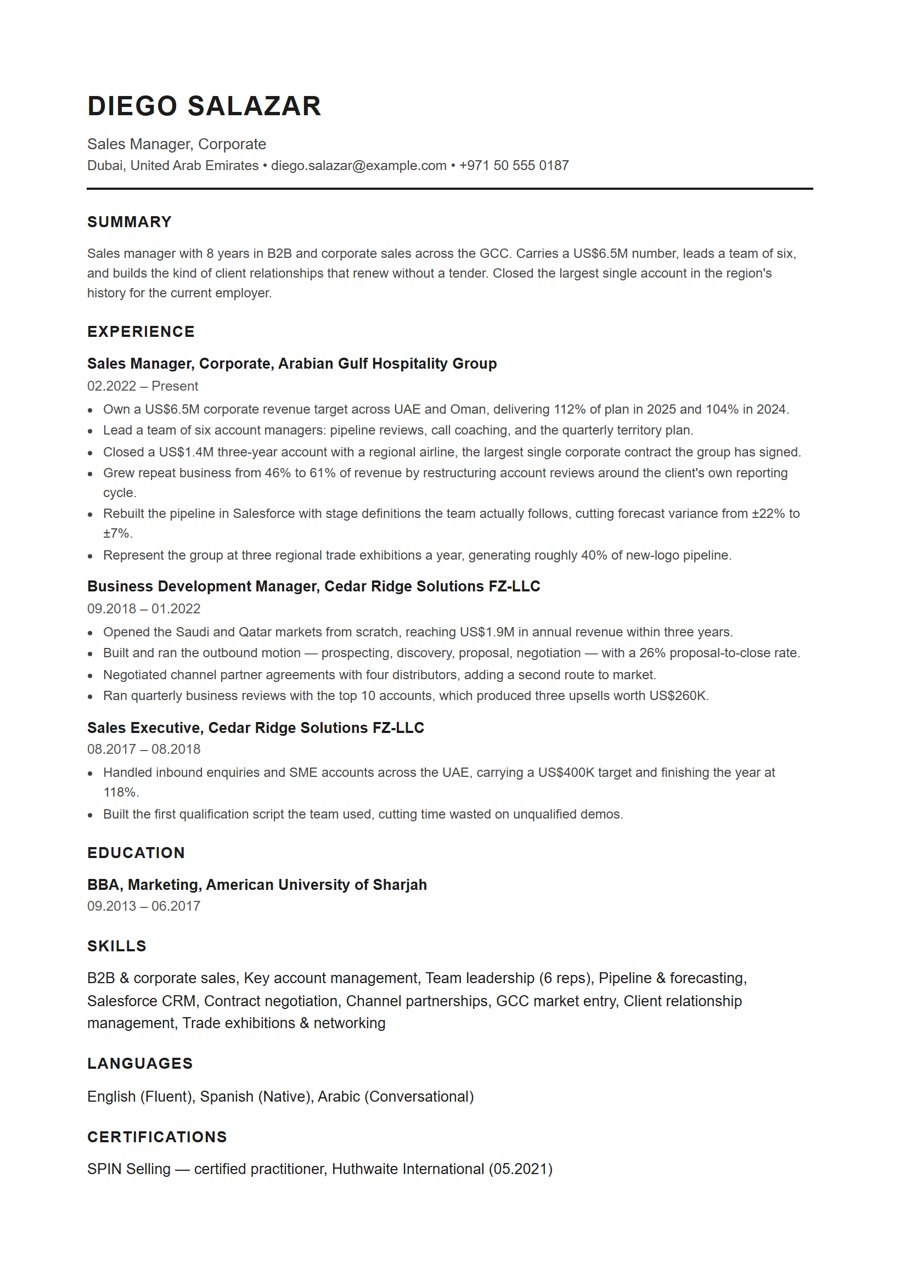 Sales Manager resume example